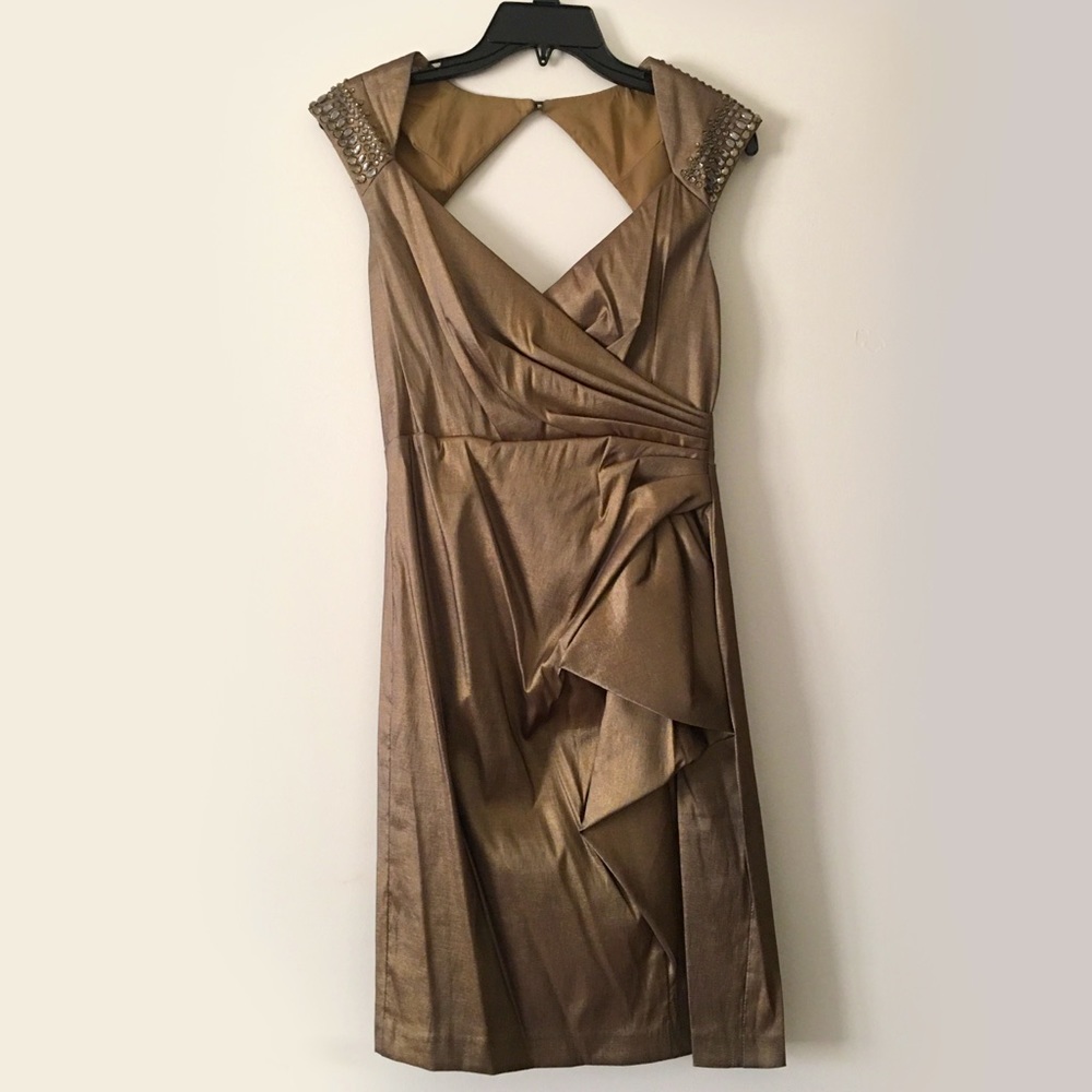 Bronze Colored Party Dress with jeweled shoulder